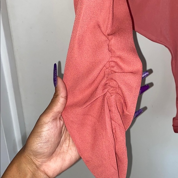 Salmon long sleeve bodysuit NWT peplum/ruched - Picture 2 of 8